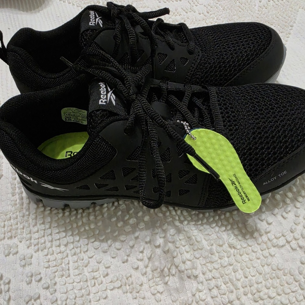 Reebok Sublite Mens 7.5 Alloy Safety Toe Work Shoes Black Slip Resist Electrical